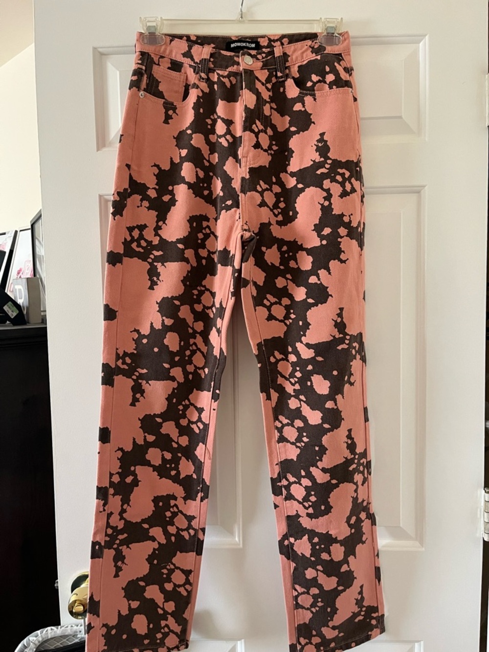MOMOKROM Pink and Black Splatter Denim Jeans Size 6